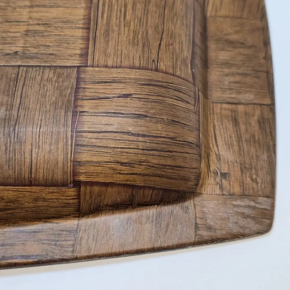 Stamped Weavewood Inc. Minneapolis Mid-Cent. Modern Wooden Divided Tray 14
